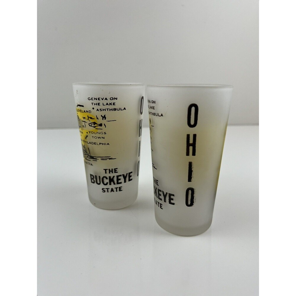 Vintage Set Of 2 Ohio Frosted Souvenir Glass Tumbler 4.75" Hazel Atlas Kitschy - Picture 5 of 12